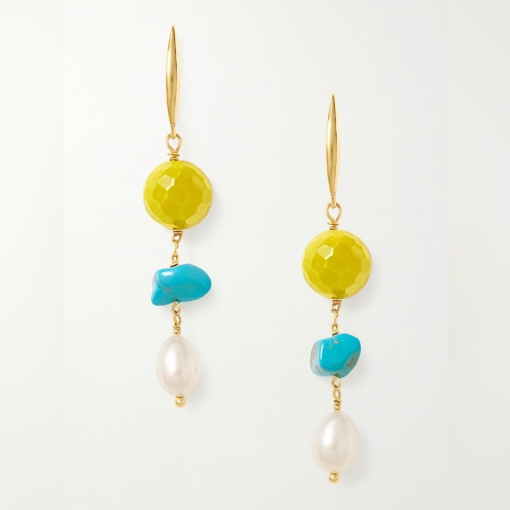 ⚜️ Elegant Yellow and Blue Dangle Earrings